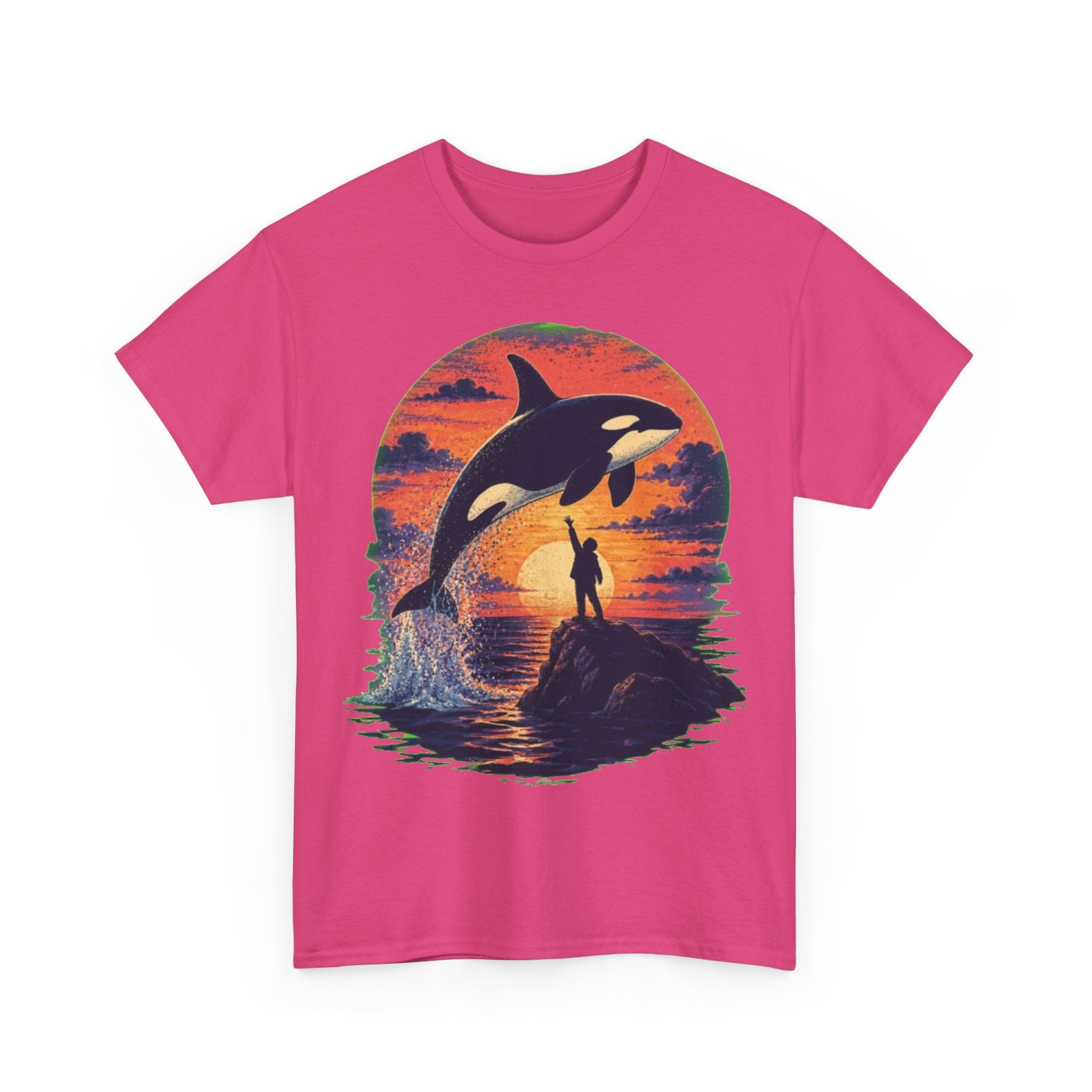 Oversized Retro Orca Tee, Vintage 90s Movie Aesthetic Shirt, Killer Whale Sunset Graphic, Unisex Streetwear Top, Trendy Nostalgic Gift