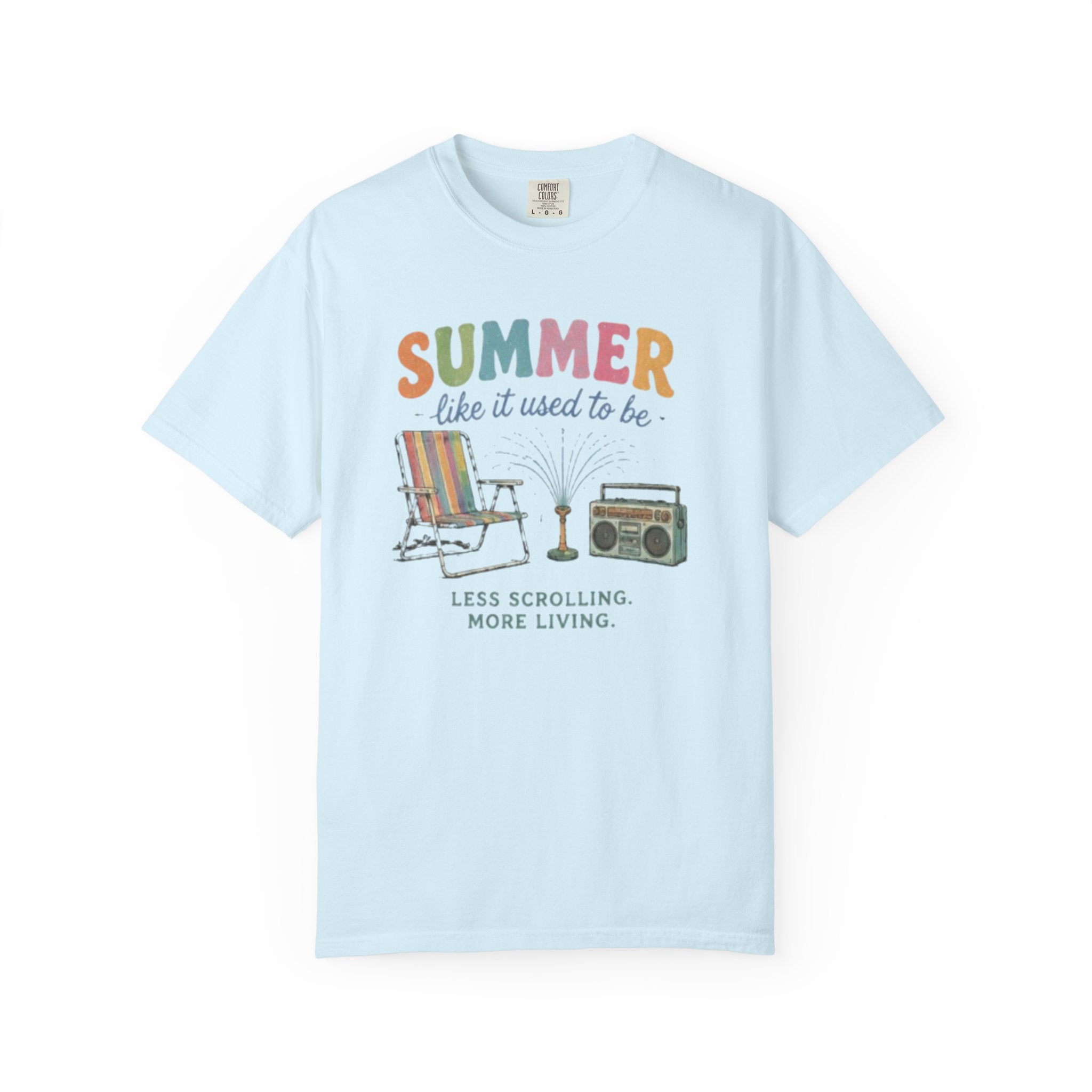 Nostalgic Summer Comfort Colors Shirt | Retro Lawn Chair Boombox Tee | Digital Detox Graphic T-Shirt | Trendy Vintage Aesthetic Clothes
