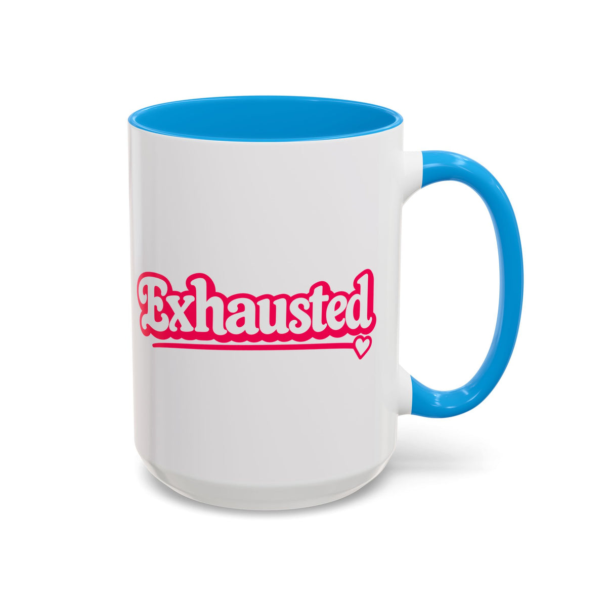 Exhausted Pink Coffee Mug – Funny Tired Girl Mug, Millennial Gift for Women, Overstimulated Work Coffee Cup, 15 oz