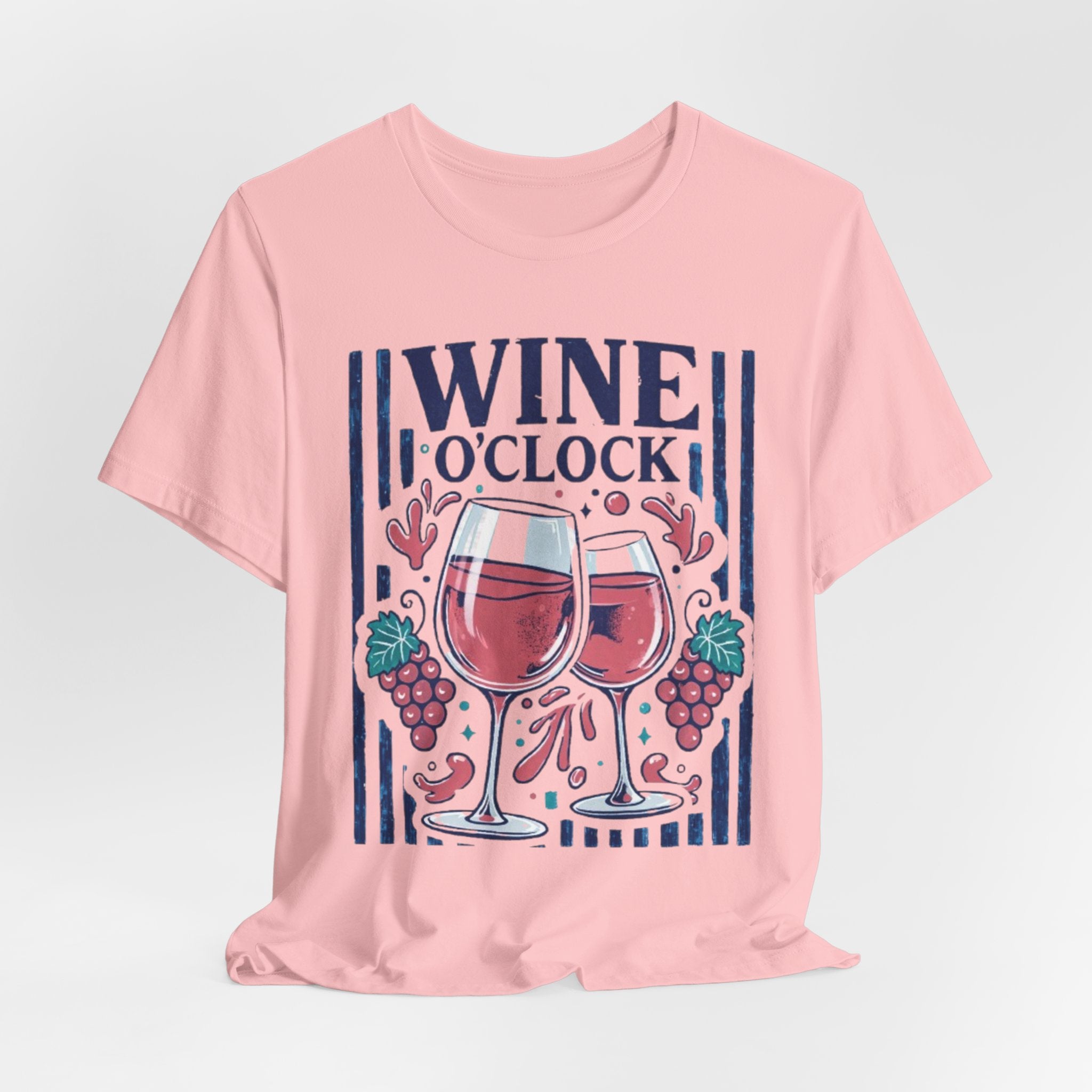 Wine O'Clock T-Shirt | Wine Glasses, Grapes, Vintage Stripes