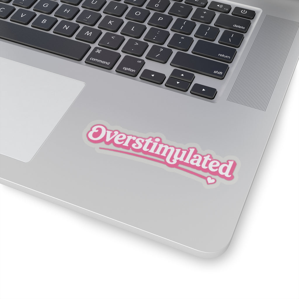 Overstimulated script sticker Kiss-Cut Sticker | pink retro cursive decal