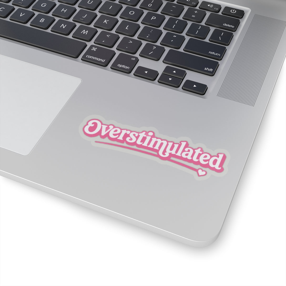Overstimulated script sticker Kiss-Cut Sticker | pink retro cursive decal