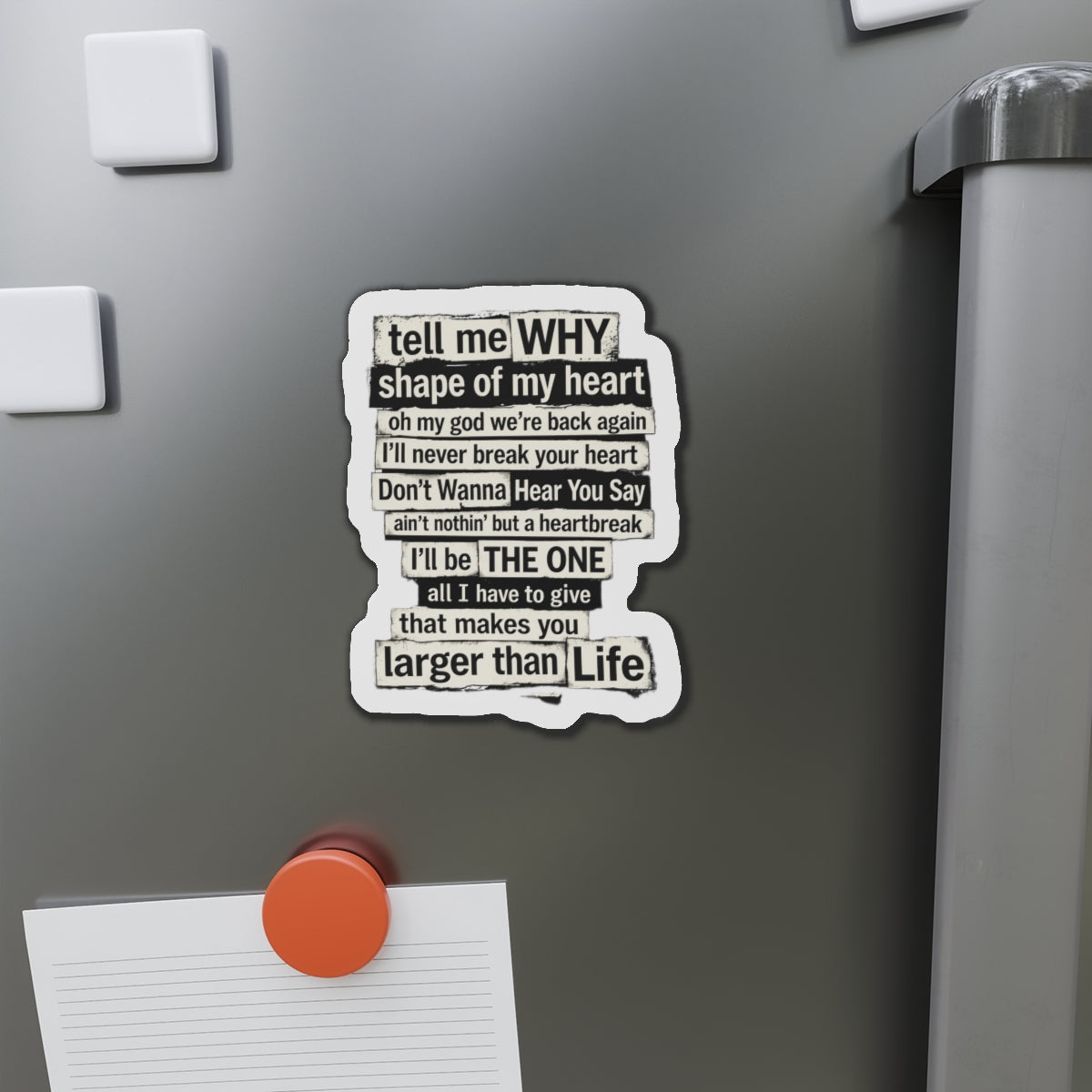 90s boy band Song Lyric Collage Die-Cut Magnet | Nostalgia Black Text Sticker Magnet | gift for millennials