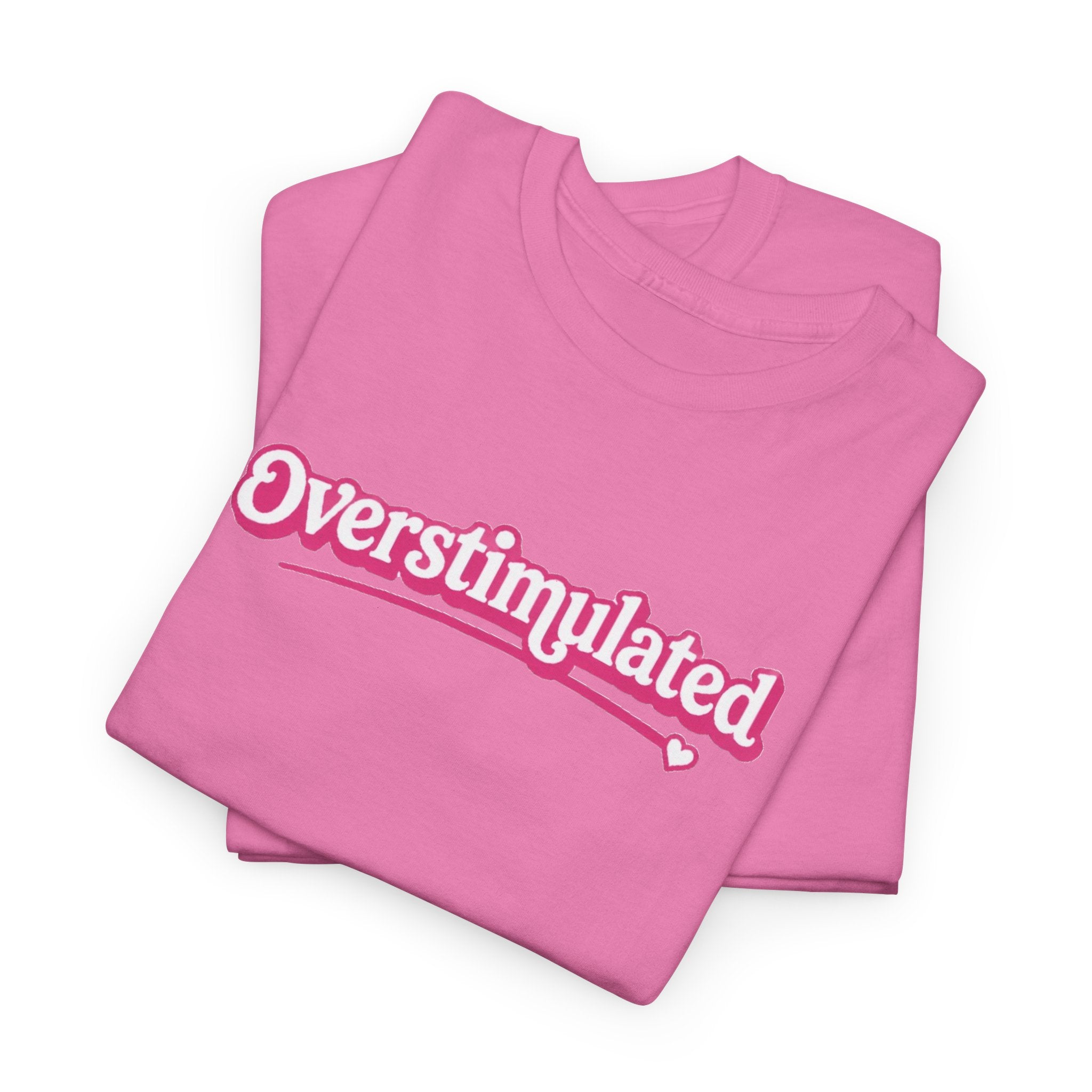 "Overstimulated" Retro Script Heavyweight Graphic Tee | Pink Nostalgia Aesthetic T-Shirt