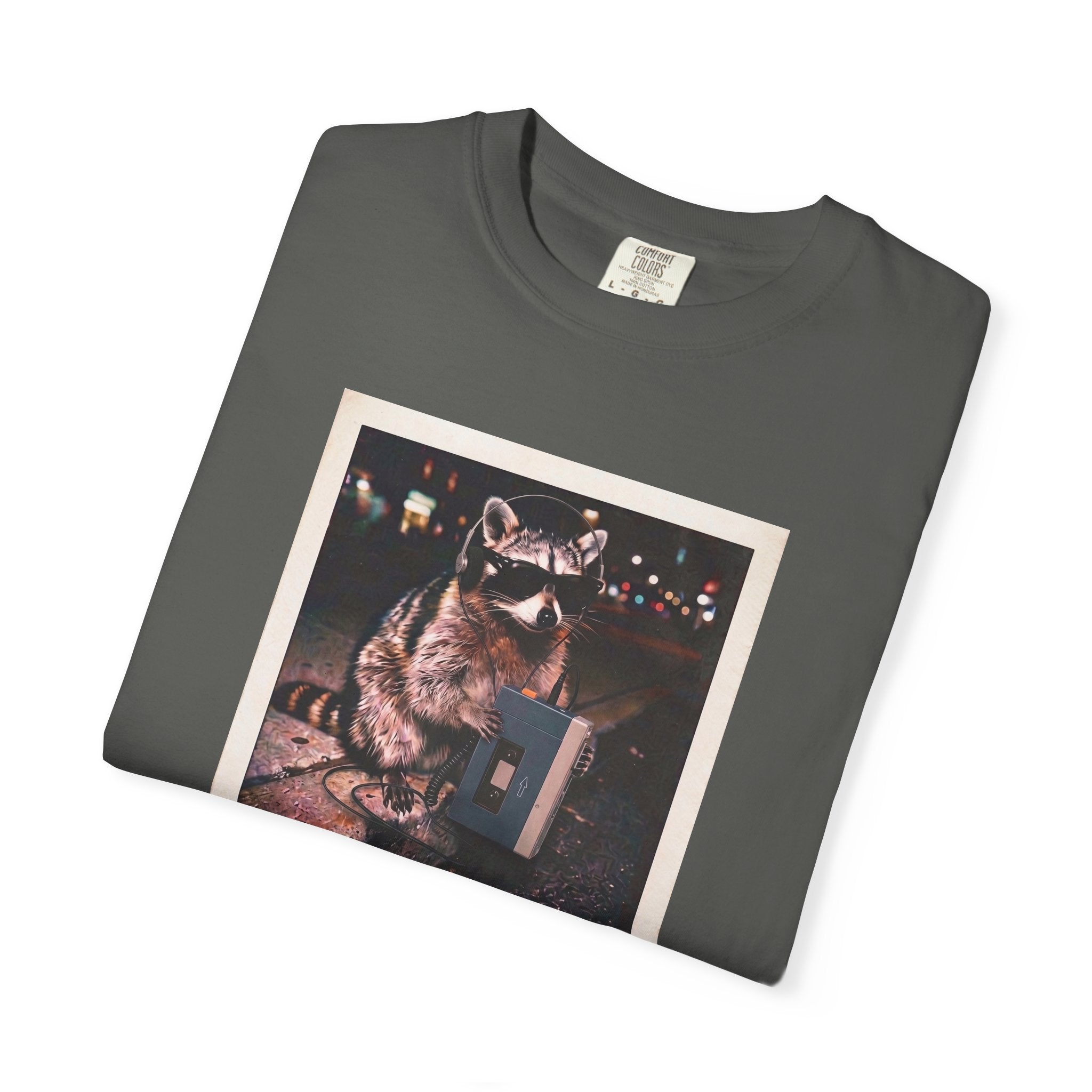DJ Trash Panda Retro Walkman Raccoon Graphic Tee- Funny Raccoon Comfort Colors Vintage Tee