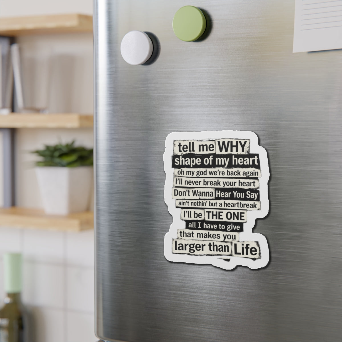 90s boy band Song Lyric Collage Die-Cut Magnet | Nostalgia Black Text Sticker Magnet | gift for millennials