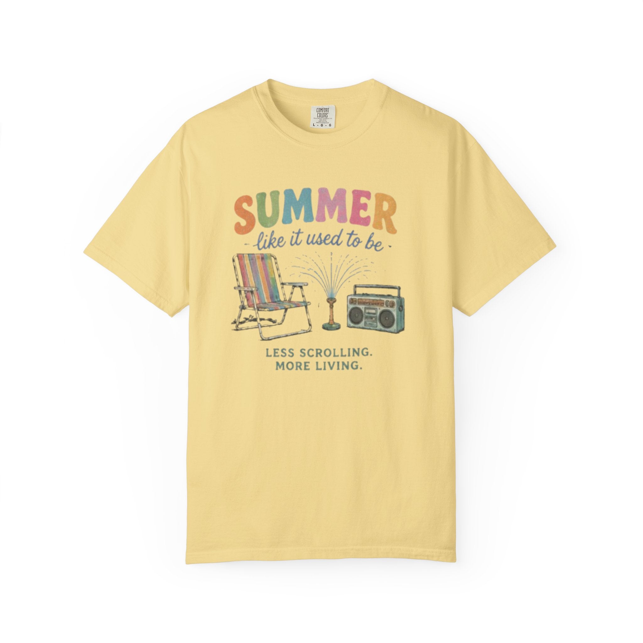 Nostalgic Summer Comfort Colors Shirt | Retro Lawn Chair Boombox Tee | Digital Detox Graphic T-Shirt | Trendy Vintage Aesthetic Clothes