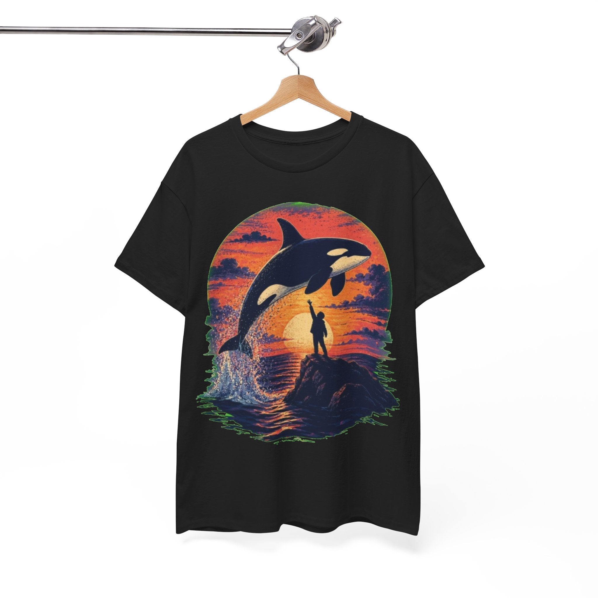 Oversized Retro Orca Tee, Vintage 90s Movie Aesthetic Shirt, Killer Whale Sunset Graphic, Unisex Streetwear Top, Trendy Nostalgic Gift