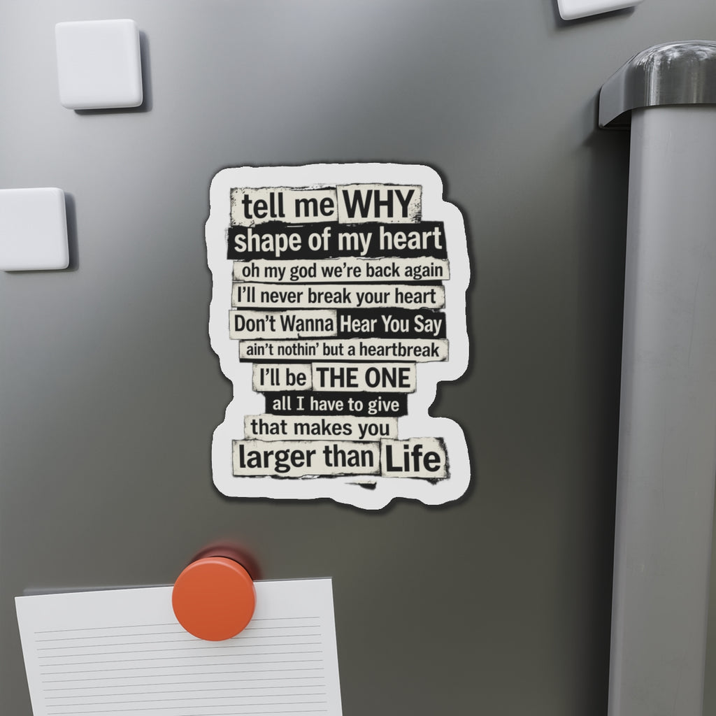 90s boy band Song Lyric Collage Die-Cut Magnet | Nostalgia Black Text Sticker Magnet | gift for millennials