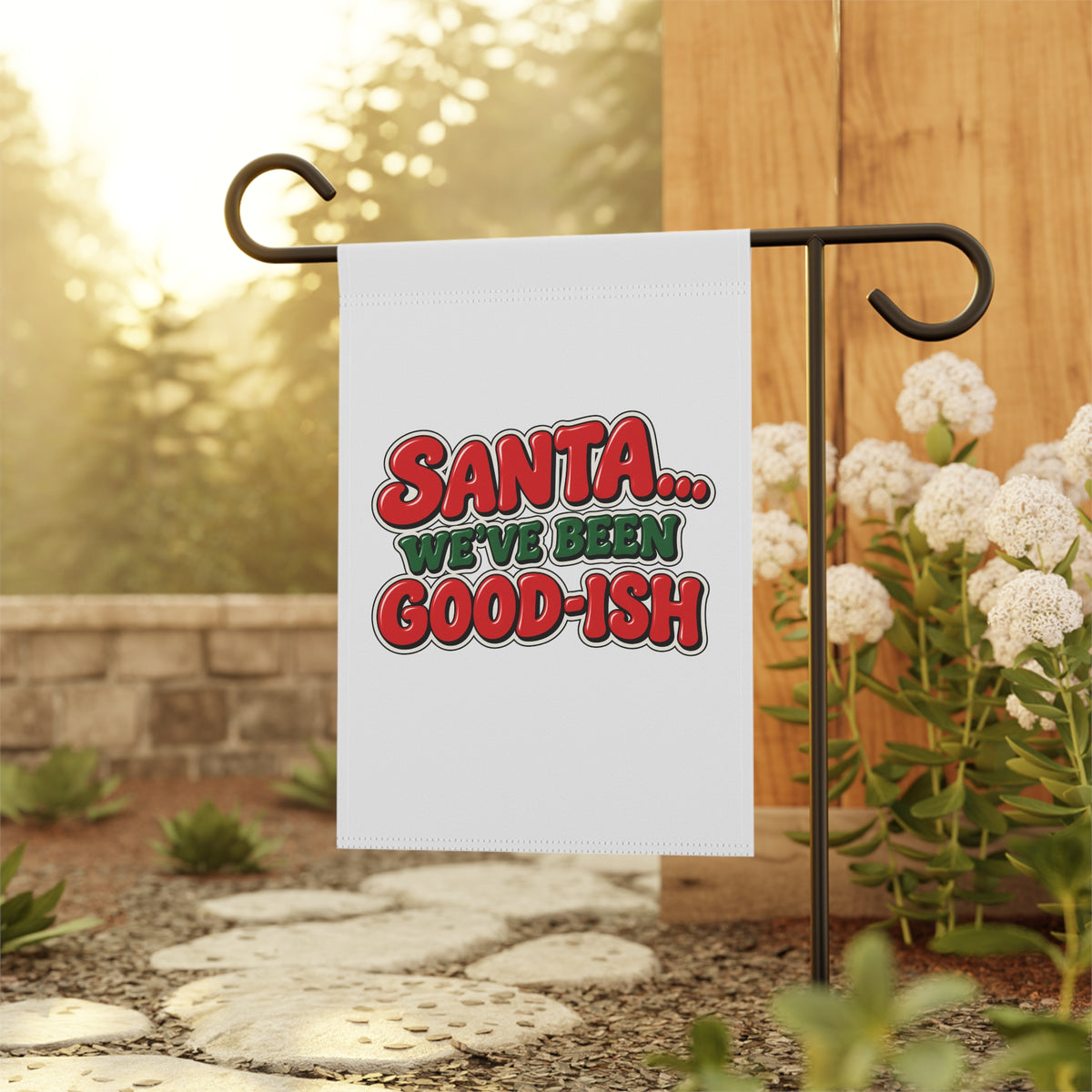 Santa We’ve Been Goodish Christmas Flag | Funny Christmas House Flag | Santa Holiday Yard Flag | Christmas Outdoor Decor