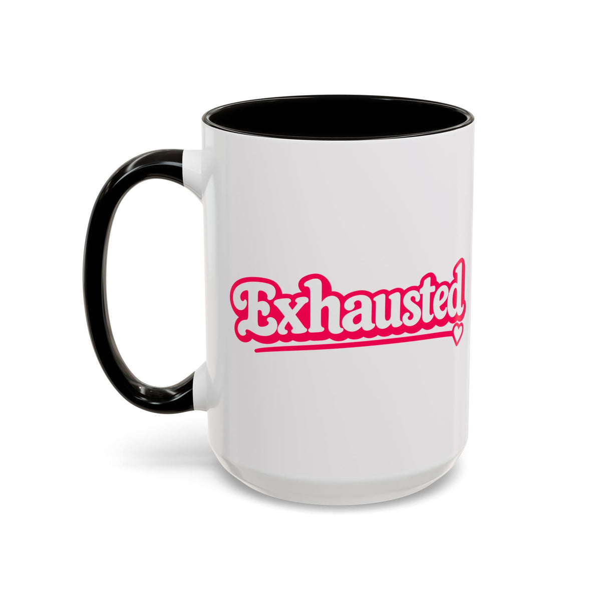 Exhausted Pink Coffee Mug – Funny Tired Girl Mug, Millennial Gift for Women, Overstimulated Work Coffee Cup, 15 oz