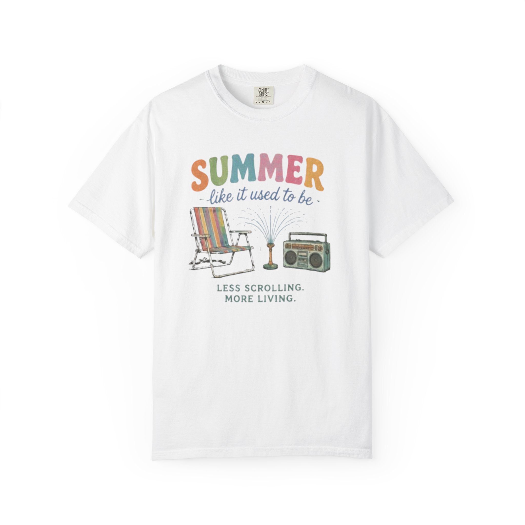 Nostalgic Summer Comfort Colors Shirt | Retro Lawn Chair Boombox Tee | Digital Detox Graphic T-Shirt | Trendy Vintage Aesthetic Clothes