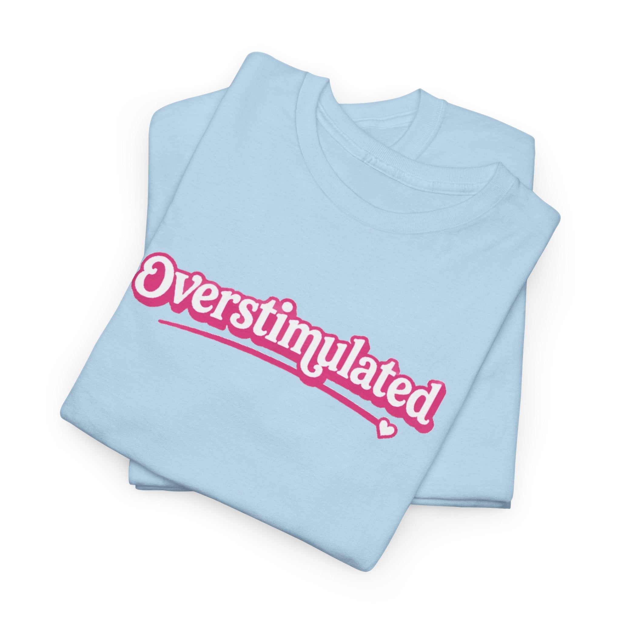 "Overstimulated" Retro Script Heavyweight Graphic Tee | Pink Nostalgia Aesthetic T-Shirt