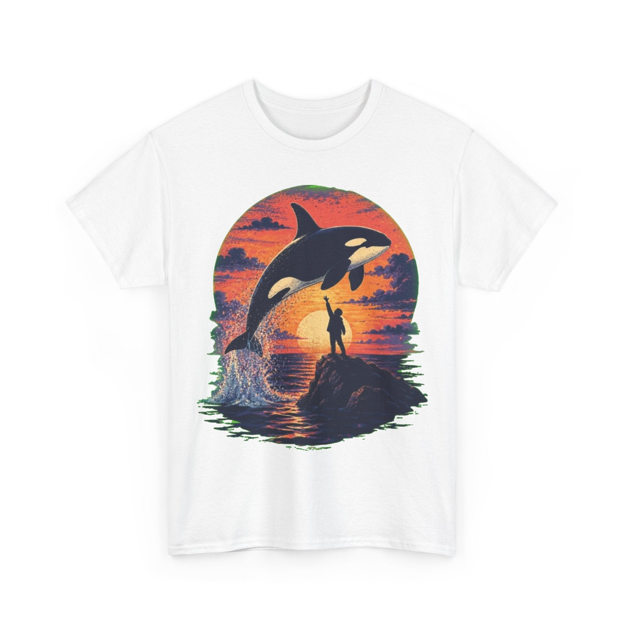 Oversized Retro Orca Tee, Vintage 90s Movie Aesthetic Shirt, Killer Whale Sunset Graphic, Unisex Streetwear Top, Trendy Nostalgic Gift