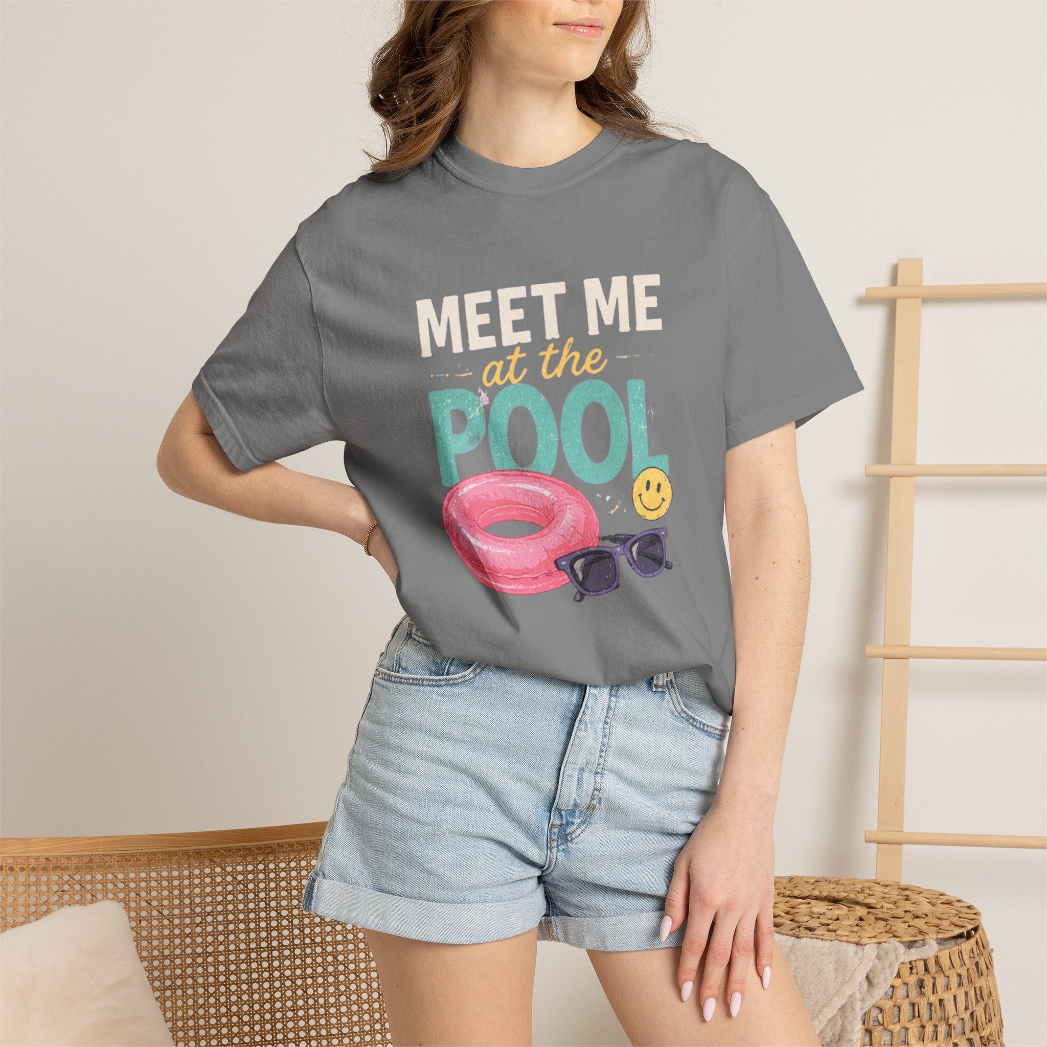 Retro Meet Me At The Pool Shirt | Vintage Summer Comfort Colors Tee | Pastel Pool Party Tshirt | Trendy Graphic Tee Oversized