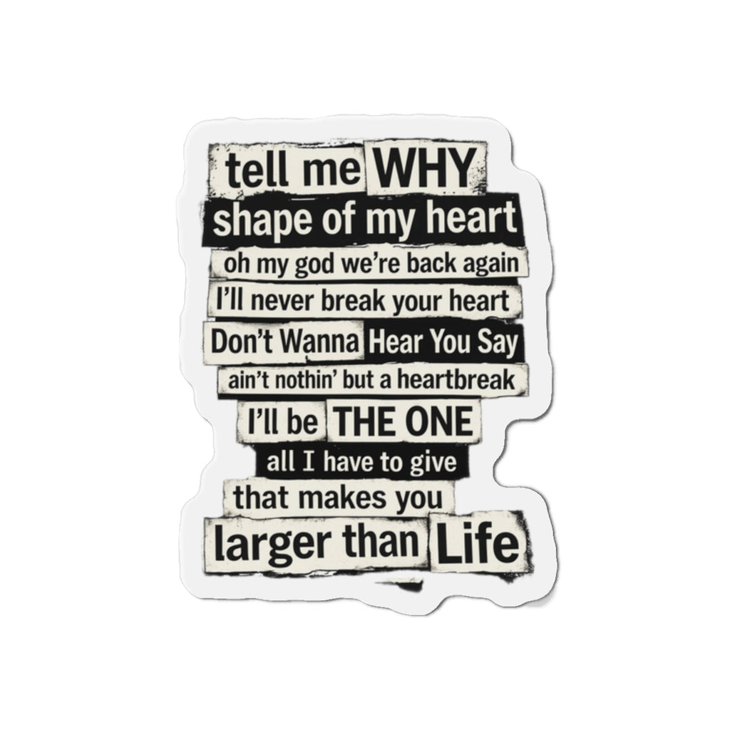 90s boy band Song Lyric Collage Die-Cut Magnet | Nostalgia Black Text Sticker Magnet | gift for millennials