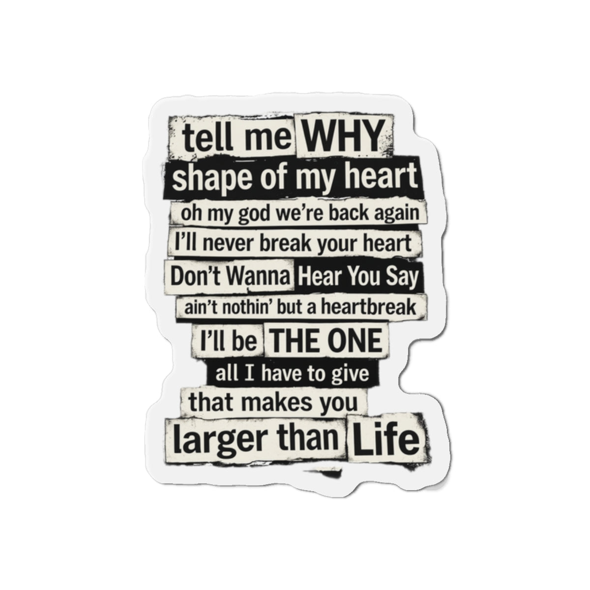 90s boy band Song Lyric Collage Die-Cut Magnet | Nostalgia Black Text Sticker Magnet | gift for millennials