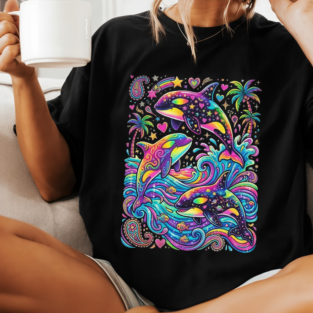 Neon Orca T-Shirt | 90s Millennial Retro Aesthetic