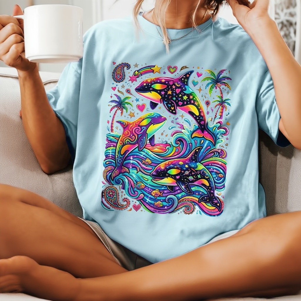 Neon Orca T-Shirt | 90s Millennial Retro Aesthetic