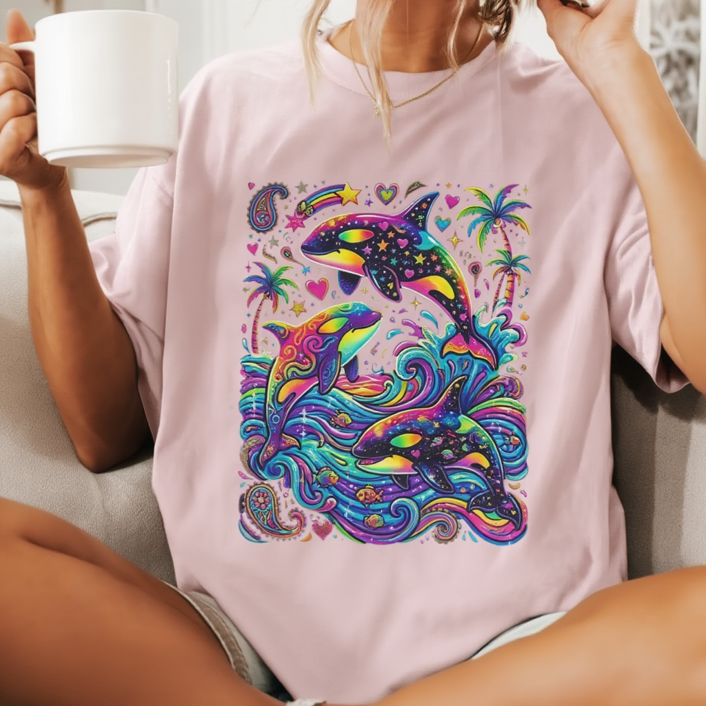 Neon Orca T-Shirt | 90s Millennial Retro Aesthetic