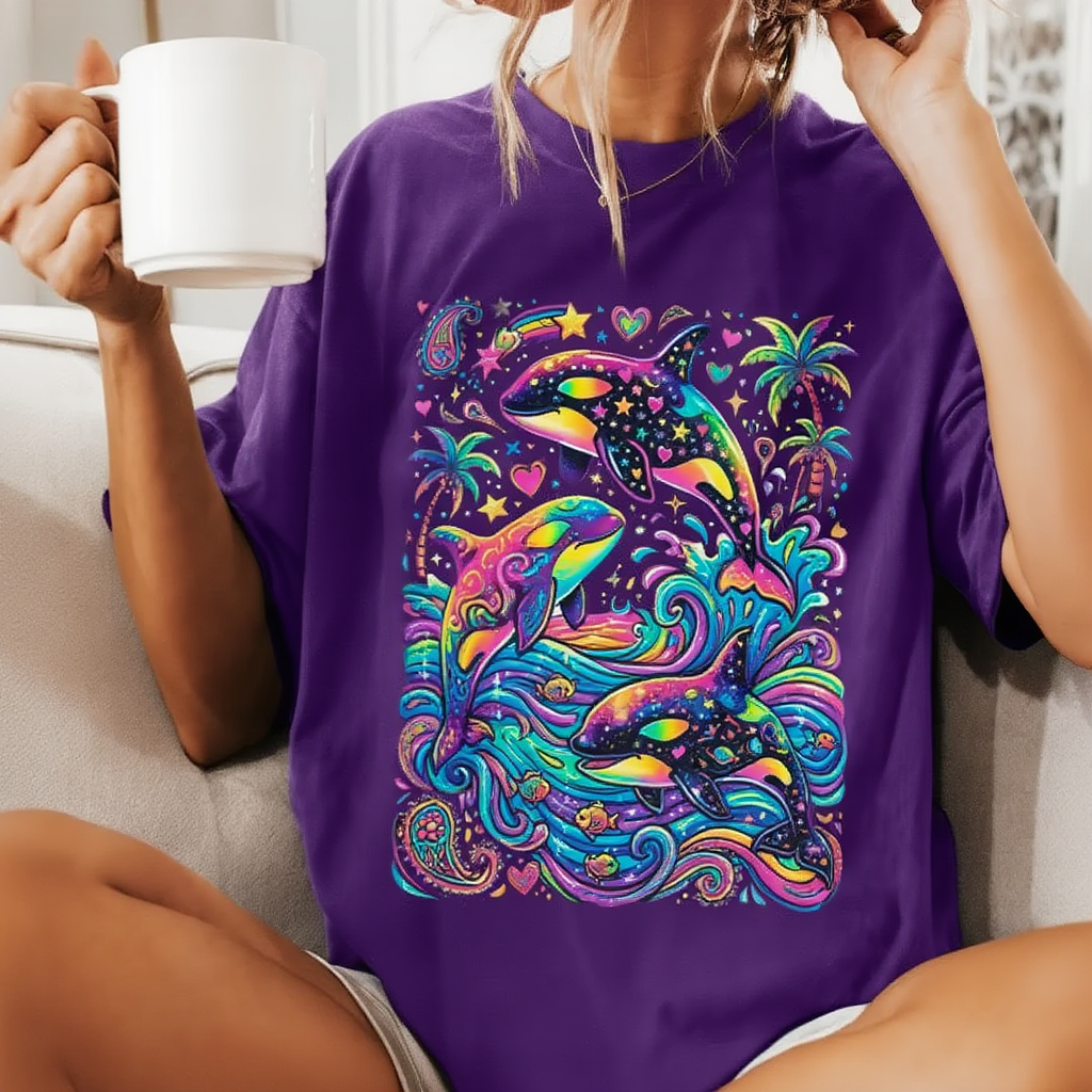 Neon Orca T-Shirt | 90s Millennial Retro Aesthetic