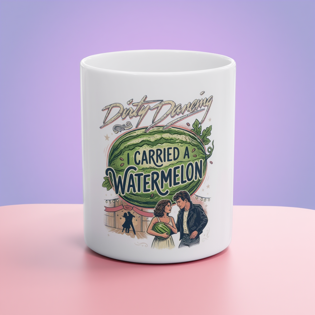I Carried A Watermelon Ceramic Mug, Retro 80s Movie Quote Coffee Cup, Cute Nostalgic Gift for Movie Lovers