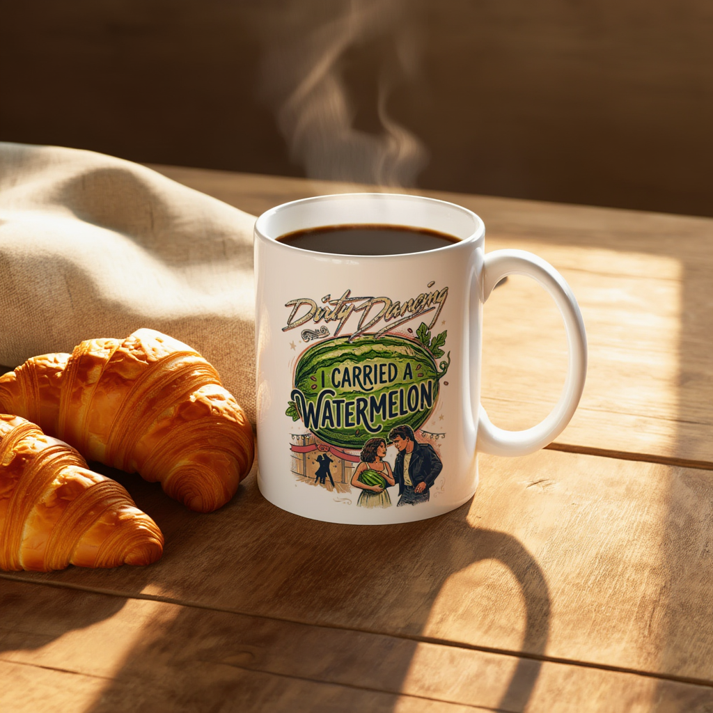 I Carried A Watermelon Ceramic Mug, Retro 80s Movie Quote Coffee Cup, Cute Nostalgic Gift for Movie Lovers