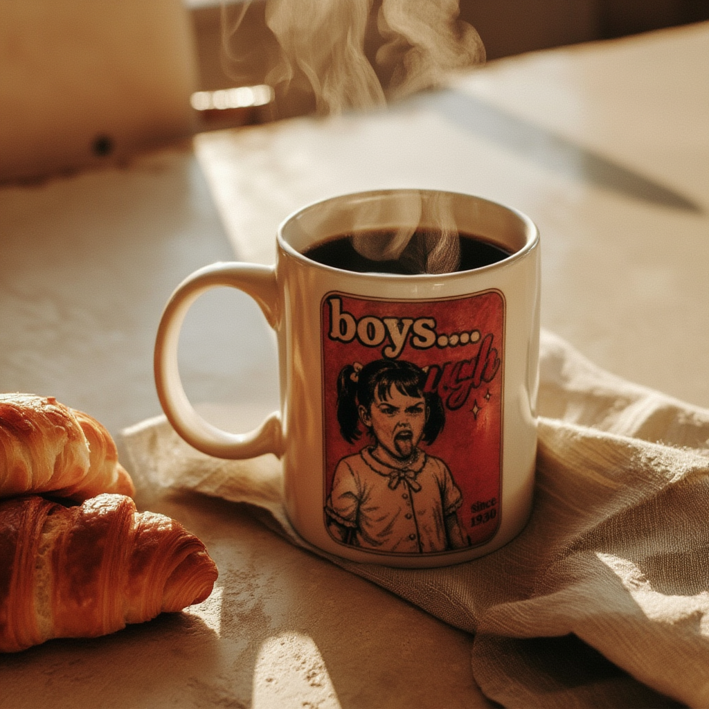 Boys Ugh Vintage Comic Style Ceramic Mug, Funny Retro Sarcastic Coffee Cup, Humorous Gift for BFF or Sister