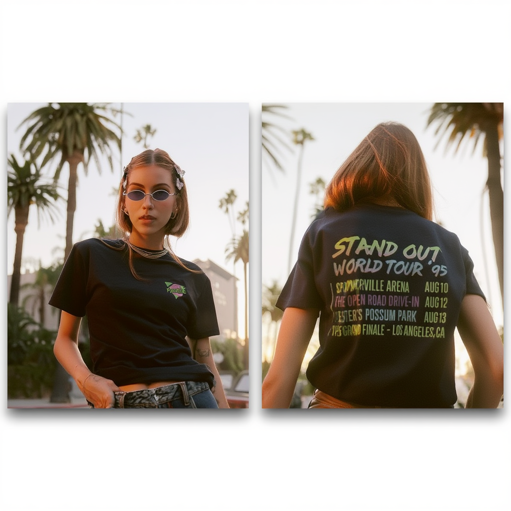 90s Pop Star Concert Tee | Retro Animated World Tour T-Shirt | Y2K Streetwear Graphic Top | 1990s Nostalgia Aesthetic Casual Shirt