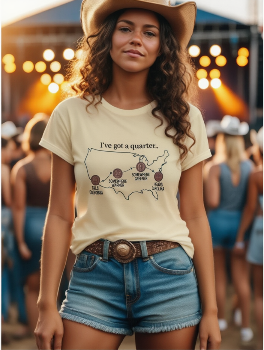 Heads Carolina Tails California T-shirt | 90s Country Lyrics Tee