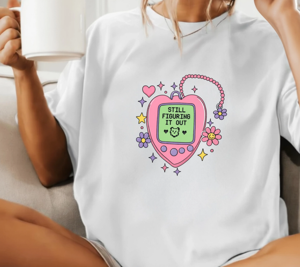 Nostalgic Digital Pet T-Shirt, Y2K Aesthetic Graphic Tee, Retro 90s Pixel Heart Shirt, Pastel Cute Unisex Graphic T-Shirt, Daily Reminder Top