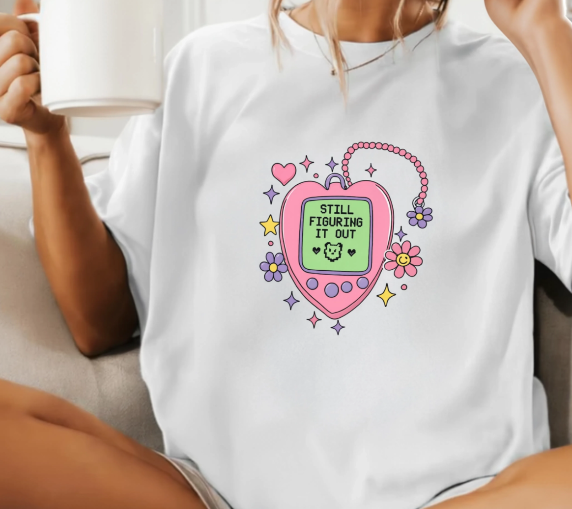 Nostalgic Digital Pet T-Shirt, Y2K Aesthetic Graphic Tee, Retro 90s Pixel Heart Shirt, Pastel Cute Unisex Graphic T-Shirt, Daily Reminder Top
