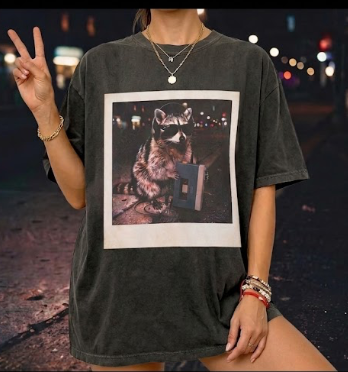 DJ Trash Panda Retro Walkman Raccoon Graphic Tee- Funny Raccoon Comfort Colors Vintage Tee