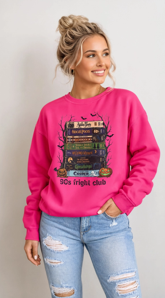 🎃 90s Fright Club VHS Tapes Sweatshirt – Vintage Halloween Crewneck