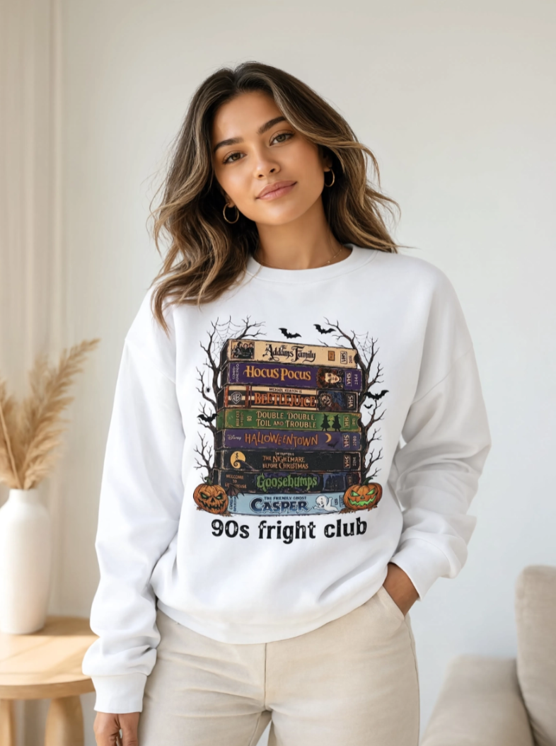 🎃 90s Fright Club VHS Tapes Sweatshirt – Vintage Halloween Crewneck