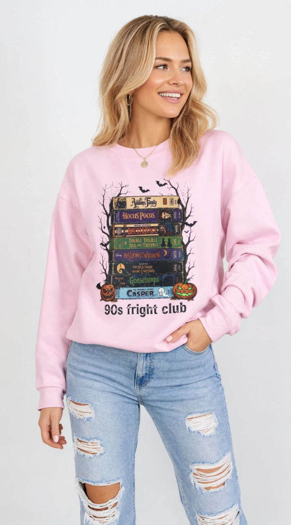 🎃 90s Fright Club VHS Tapes Sweatshirt – Vintage Halloween Crewneck