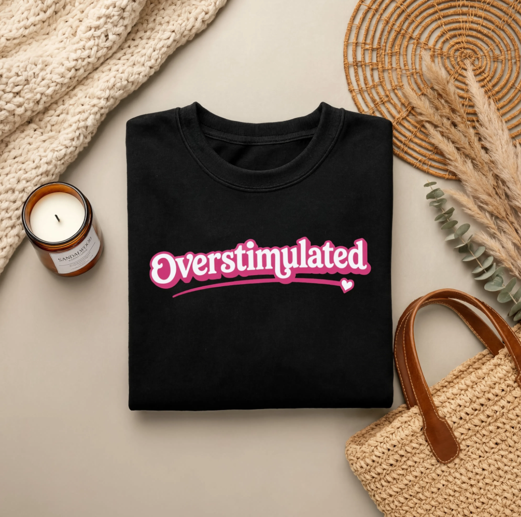 Pink Overstimulated Sweatshirt - Oversized Cozy Crewneck Sweater for Women | Trendy Preppy Lounge Wear Aesthetic