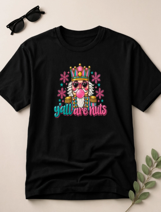 Y’all Are Nuts Christmas Nutcracker Shirt | Funny Christmas T-Shirt | Retro Holiday Graphic Tee | Colorful Christmas Shirt