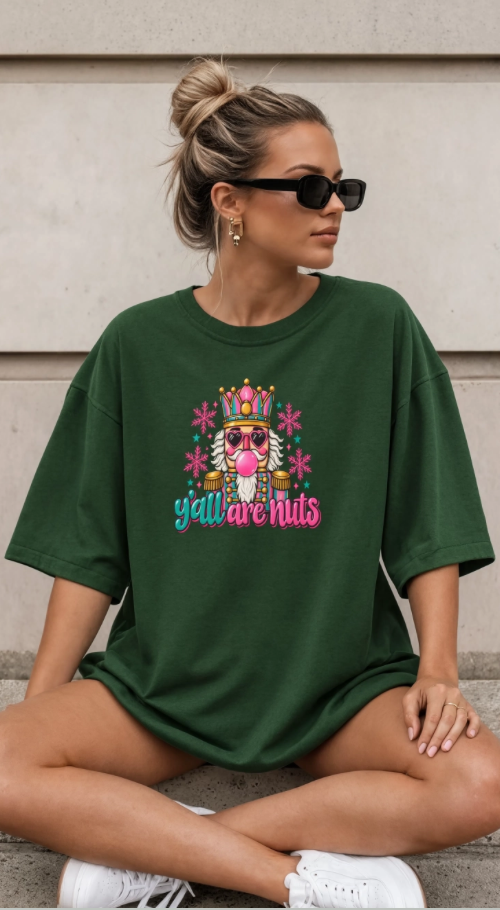 Y’all Are Nuts Christmas Nutcracker Shirt | Funny Christmas T-Shirt | Retro Holiday Graphic Tee | Colorful Christmas Shirt