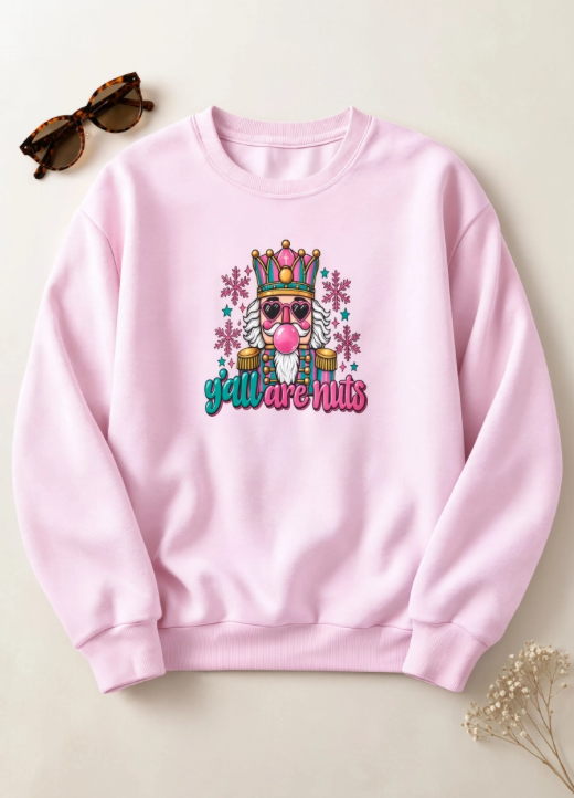 Y’all Are Nuts Christmas Nutcracker Crewneck Sweatshirt | Funny Christmas Sweater | Retro Holiday Sweatshirt | Colorful Christmas Crewneck