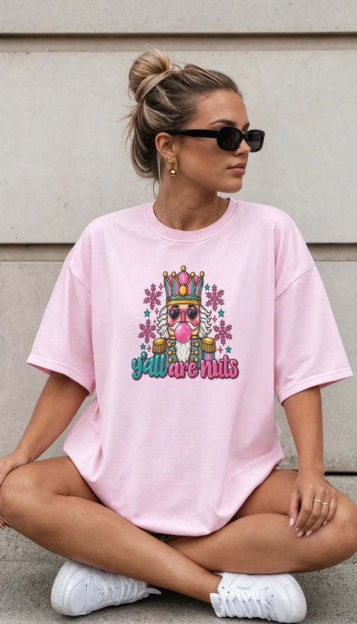Y’all Are Nuts Christmas Nutcracker Shirt | Funny Christmas T-Shirt | Retro Holiday Graphic Tee | Colorful Christmas Shirt
