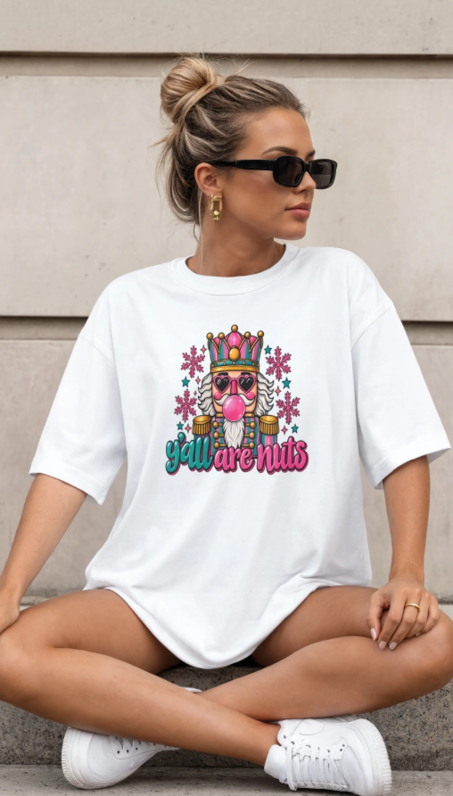 Y’all Are Nuts Christmas Nutcracker Shirt | Funny Christmas T-Shirt | Retro Holiday Graphic Tee | Colorful Christmas Shirt