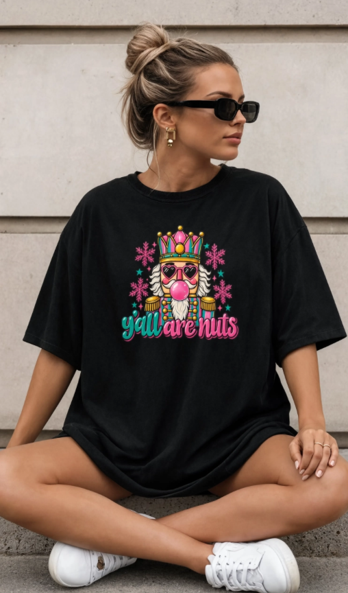 Y’all Are Nuts Christmas Nutcracker Shirt | Funny Christmas T-Shirt | Retro Holiday Graphic Tee | Colorful Christmas Shirt