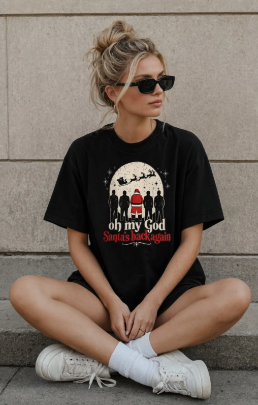Oh My God Santa’s Back Again Christmas Shirt | Funny 90s Christmas T-Shirt | Millennial Holiday Graphic Tee | Santa Shirt