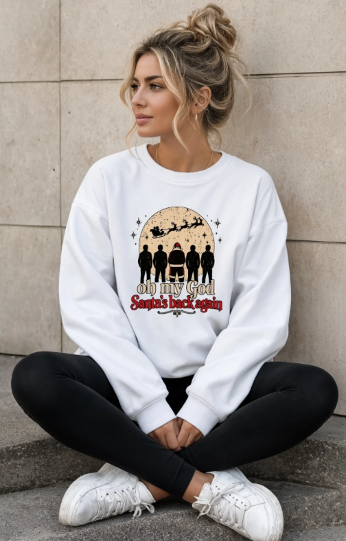 Oh My God Santa’s Back Again Christmas Sweatshirt | 90s Christmas Crewneck | Millennial Holiday Sweatshirt | Retro Santa Sweater