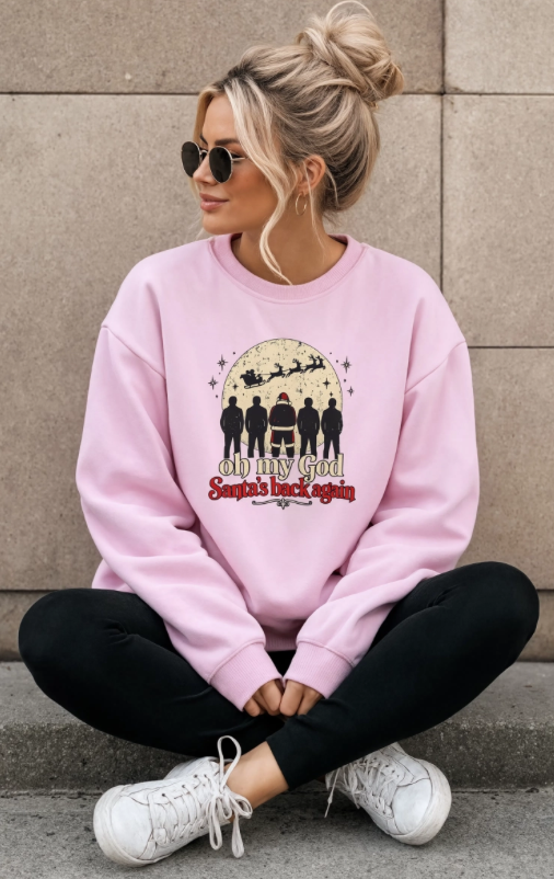 Oh My God Santa’s Back Again Christmas Sweatshirt | 90s Christmas Crewneck | Millennial Holiday Sweatshirt | Retro Santa Sweater