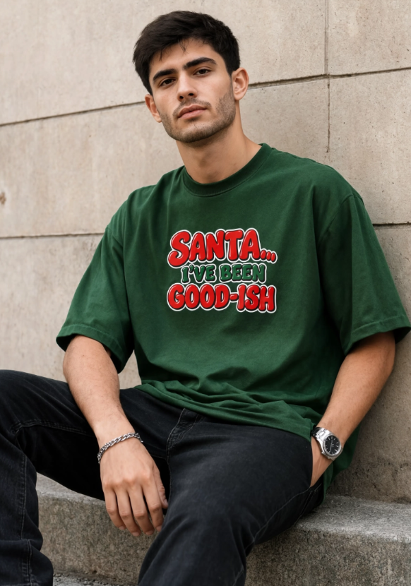 Santa I’ve Been Good-ish Christmas Shirt | Funny Christmas T-Shirt | Sarcastic Holiday Graphic Tee | Retro Santa Shirt
