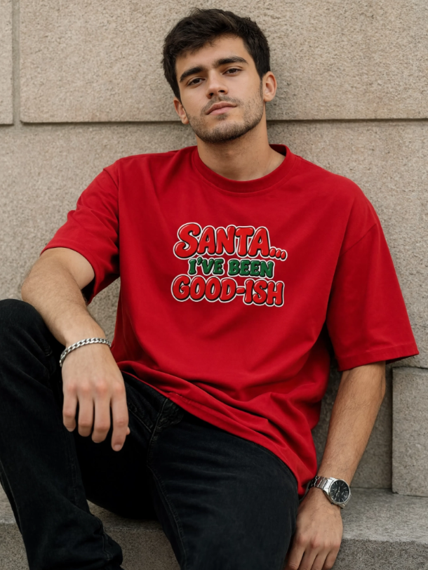 Santa I’ve Been Good-ish Christmas Shirt | Funny Christmas T-Shirt | Sarcastic Holiday Graphic Tee | Retro Santa Shirt
