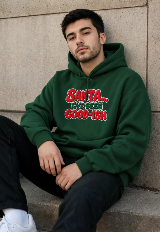 Santa I’ve Been Good-ish Christmas Hoodie | Funny Christmas Hoodie | Sarcastic Holiday Sweatshirt | Retro Santa Hoodie