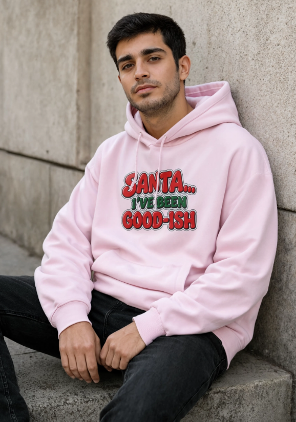 Santa I’ve Been Good-ish Christmas Hoodie | Funny Christmas Hoodie | Sarcastic Holiday Sweatshirt | Retro Santa Hoodie